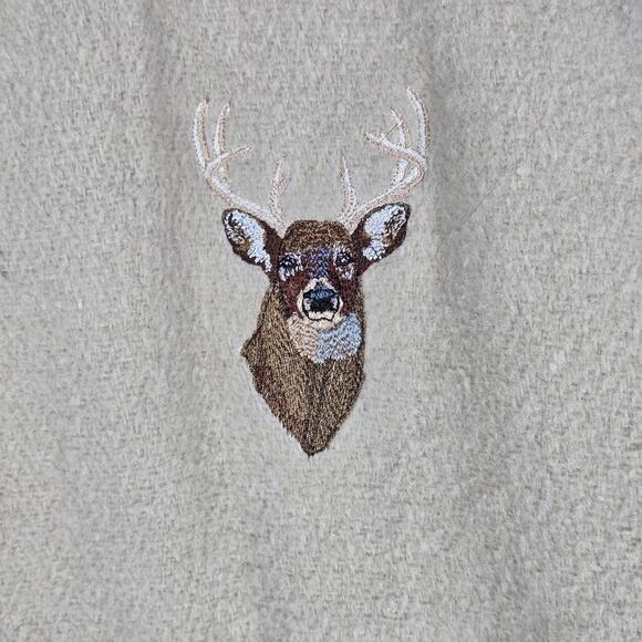 Earth Ragz Hoodie Mens Large Beige Deer Embroidered Zip Fleece Jacket Mexico - Picture 4 of 14